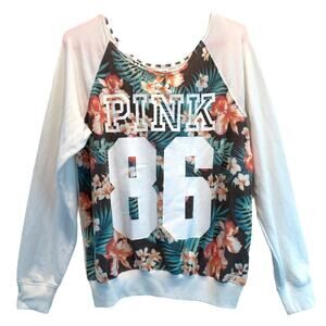 Victoria's Secret PINK Hawaiian Floral Print White Sweatshirt size Small NWT